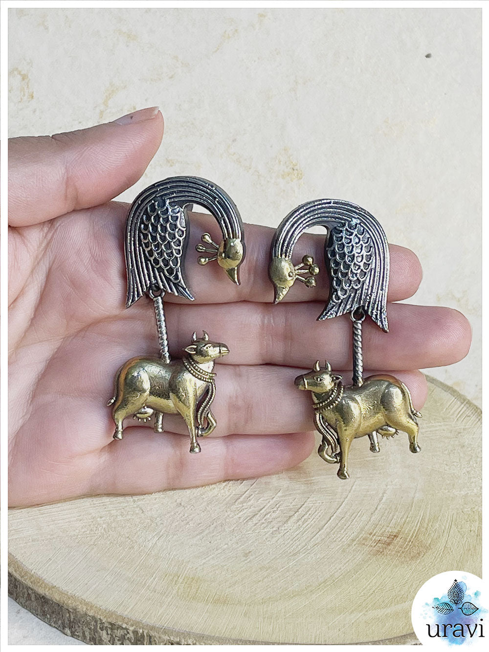 Golden Cow - Silver Look-Alike Dual-Tone Dangler Earrings