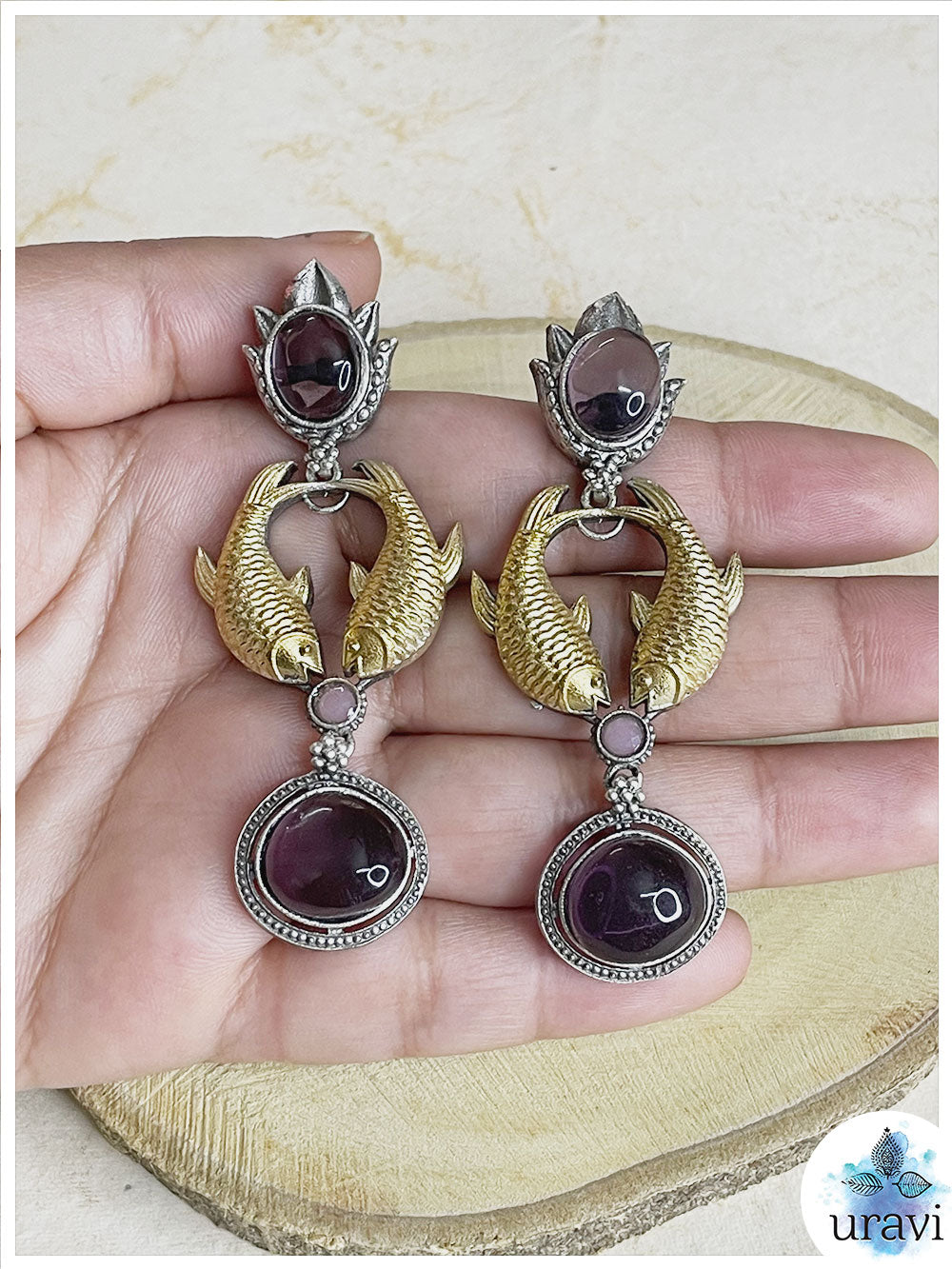 Jal Pari - Silver Look-Alike Dual-Tone Dangler Earrings