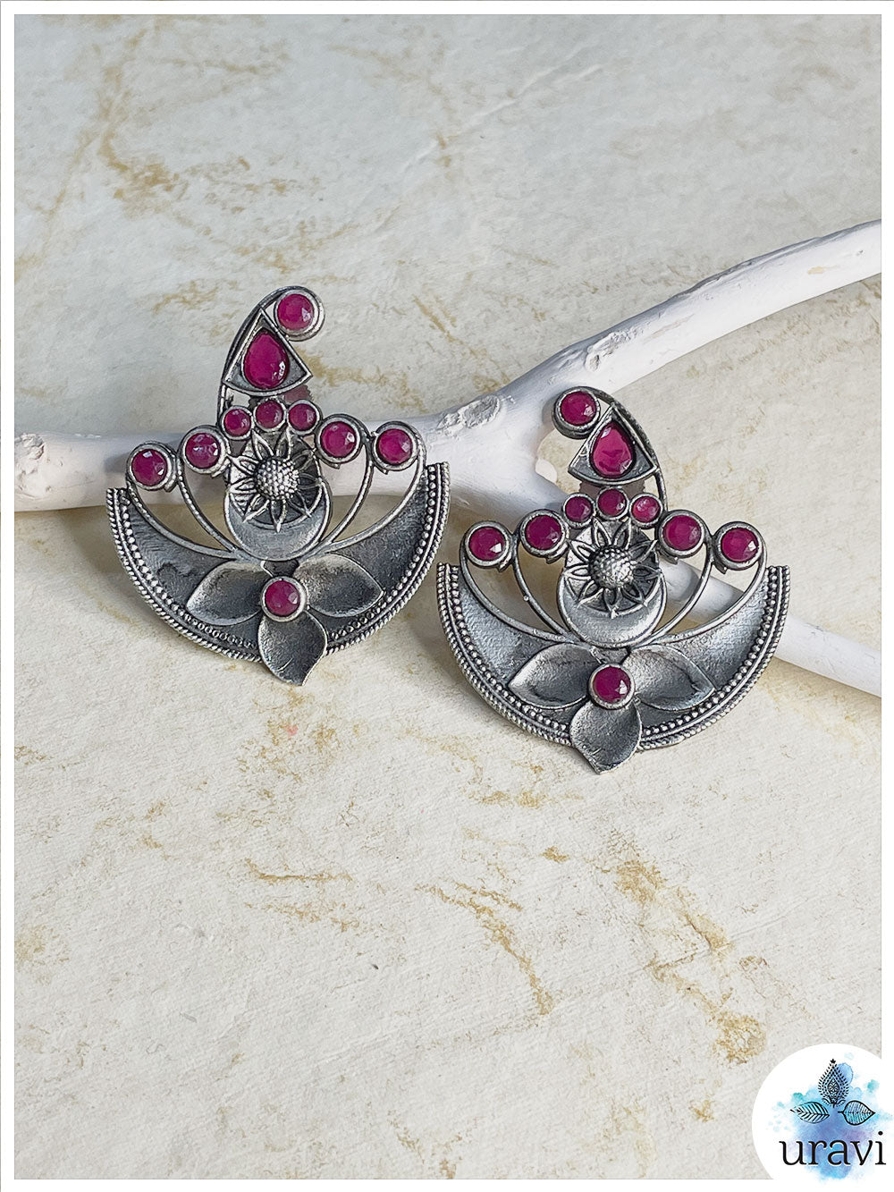 Ardh Chandrama - Silver Look Alike Stud Earring