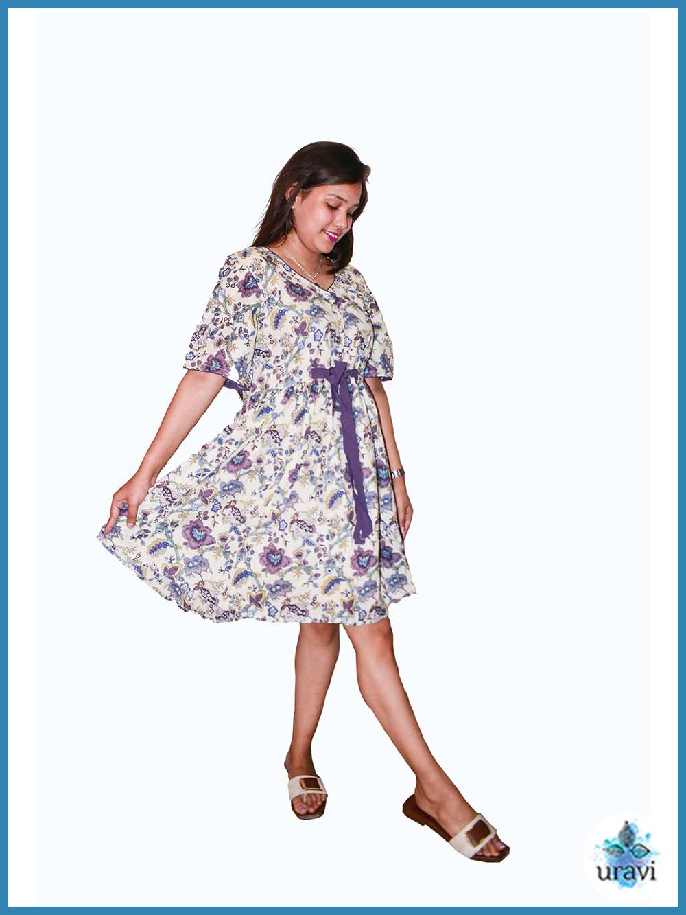 Ishika – Floral Flared Knee-Length Dress