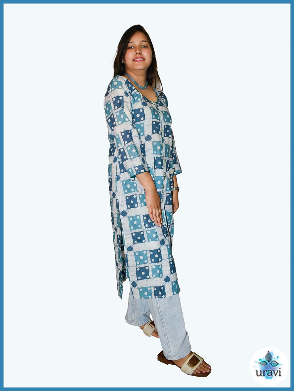Neyara – Indigo Patch Sanganeri Kurta with Pockets