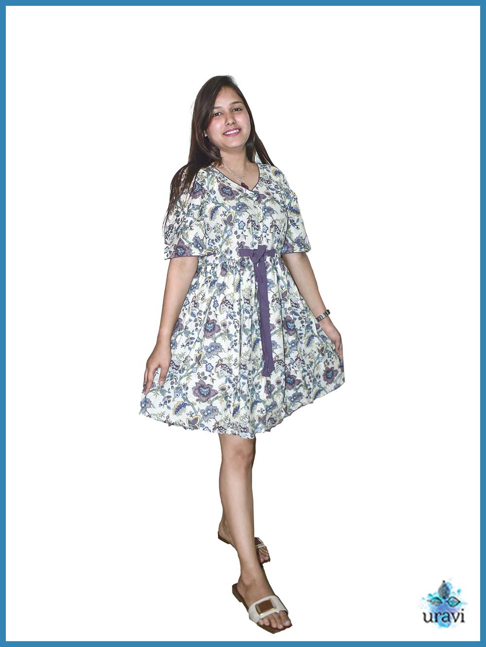 Ishika – Floral Flared Knee-Length Dress