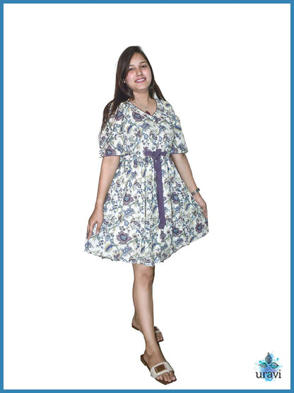 Ishika – Floral Flared Knee-Length Dress