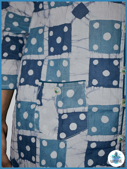 Neyara – Indigo Patch Sanganeri Kurta with Pockets