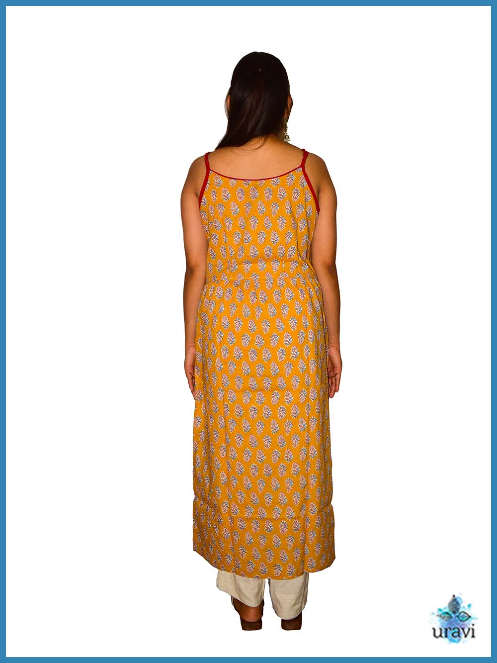 Kumudini – Mustard Sanganeri Screen Print Strappy Kurta