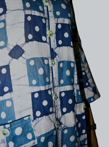 Neyara – Indigo Patch Sanganeri Kurta with Pockets
