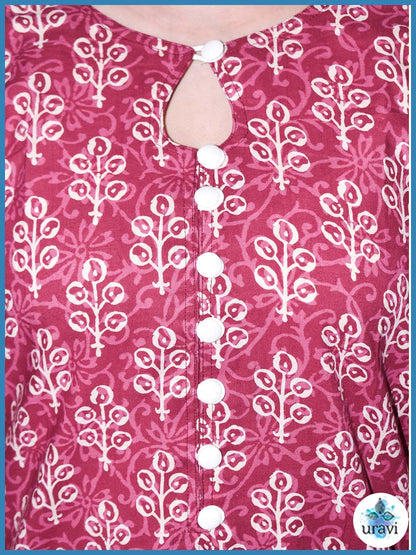 Vasundhara – Rose Dabu Handblock Kurta with Cloth Buttons