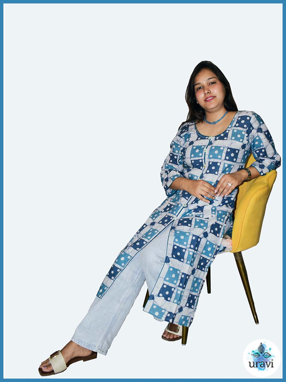 Neyara – Indigo Patch Sanganeri Kurta with Pockets