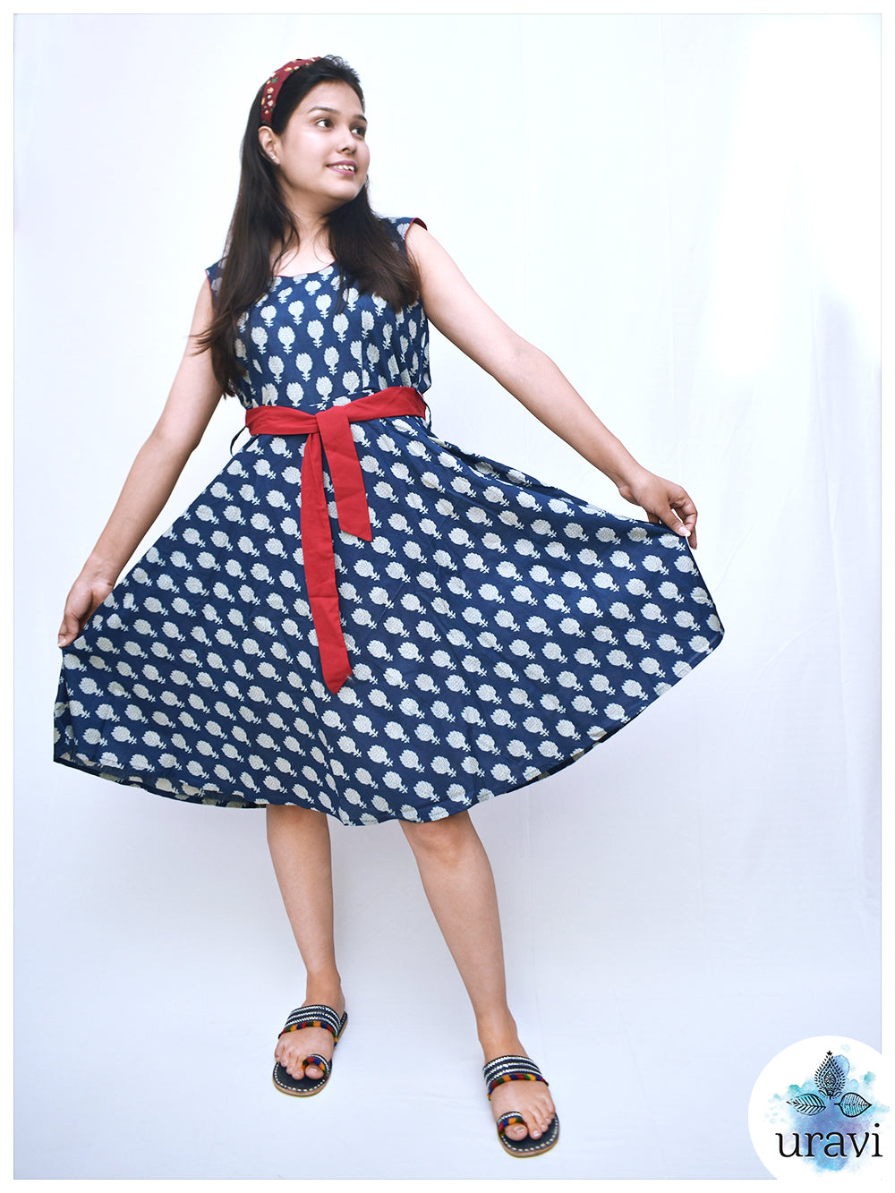 Kavya – Sanganeri Indigo Sleeveless Summer Dress