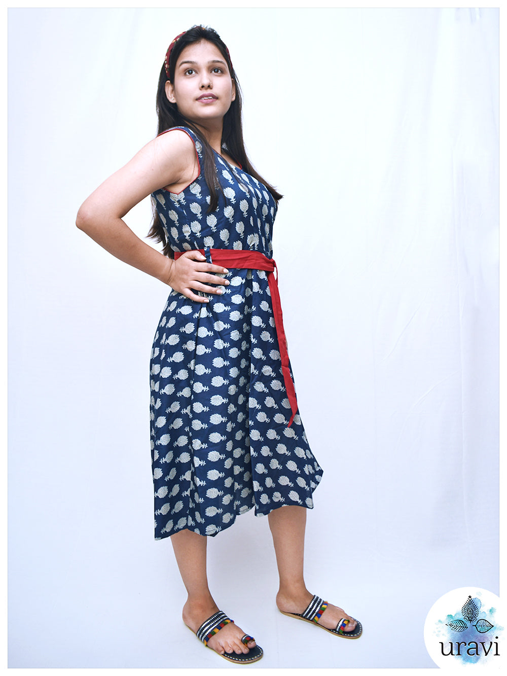 Kavya – Sanganeri Indigo Sleeveless Summer Dress