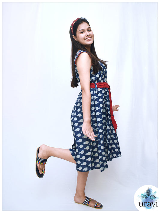 Kavya – Sanganeri Indigo Sleeveless Summer Dress