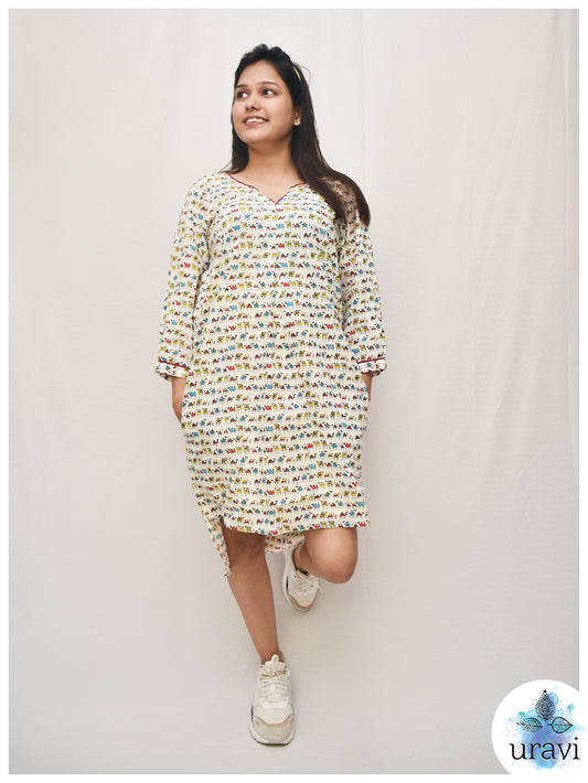 Desert Drip – Camel Print High-Low Dress