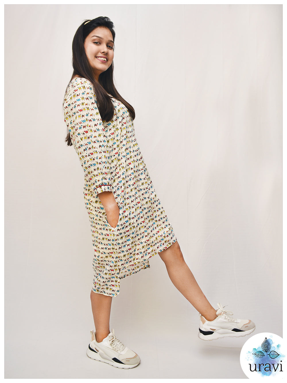 Desert Drip – Camel Print High-Low Dress