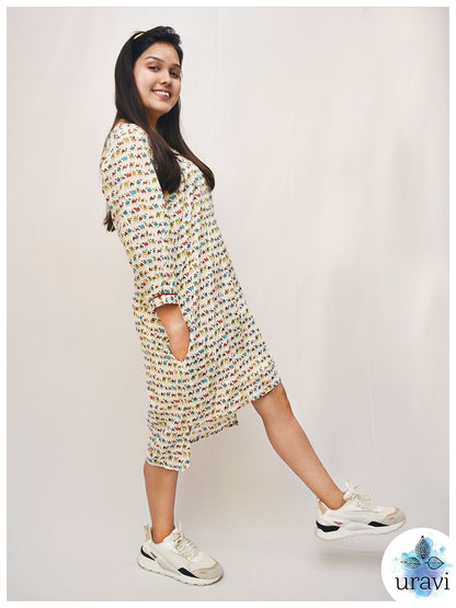 Desert Drip – Camel Print High-Low Dress