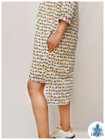 Desert Drip – Camel Print High-Low Dress