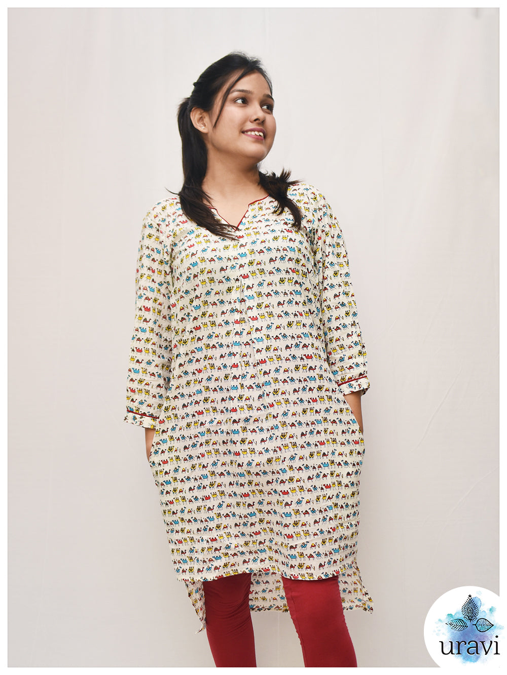 Desert Drip – Camel Print High-Low Dress