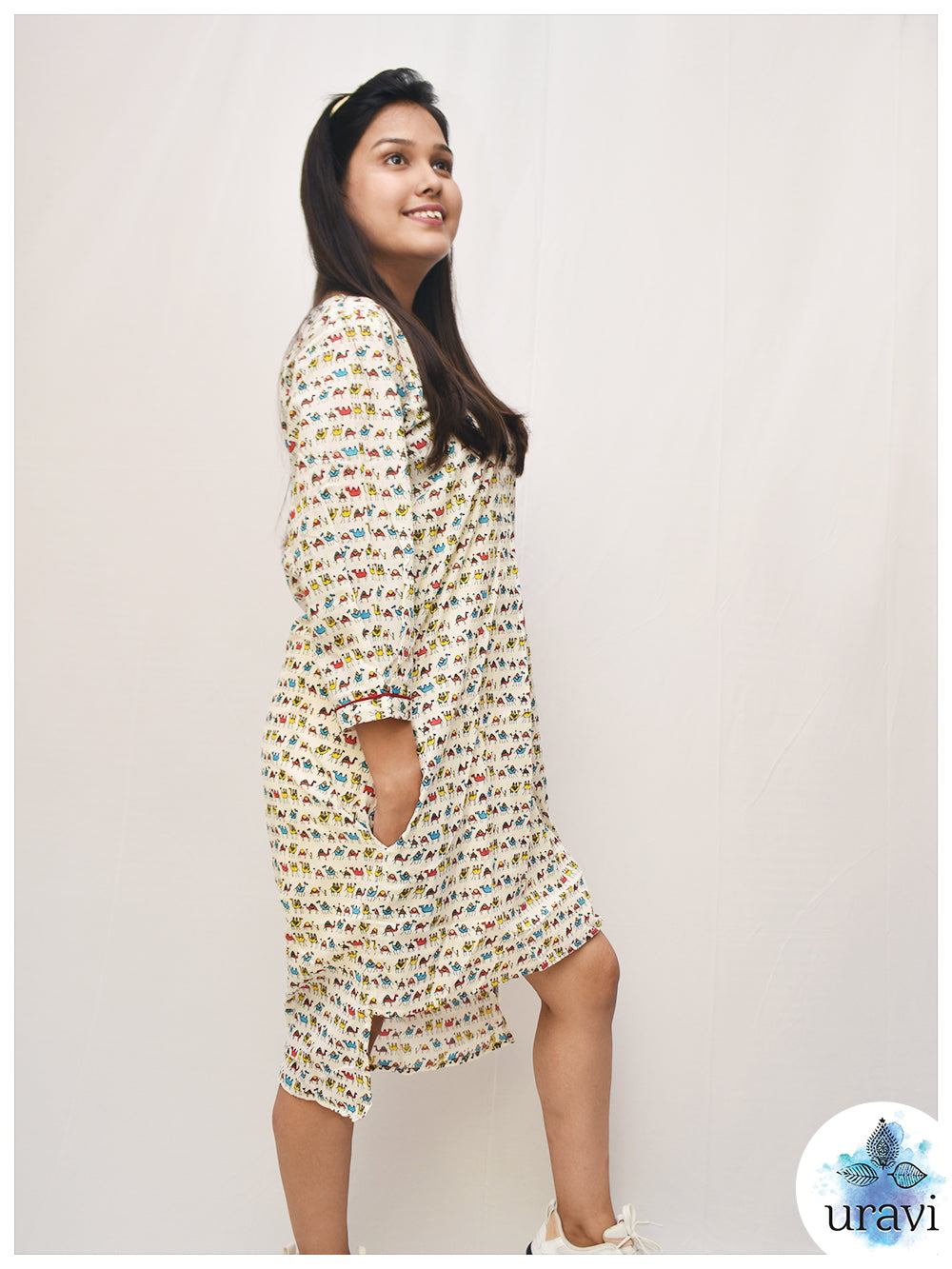 Desert Drip – Camel Print High-Low Dress