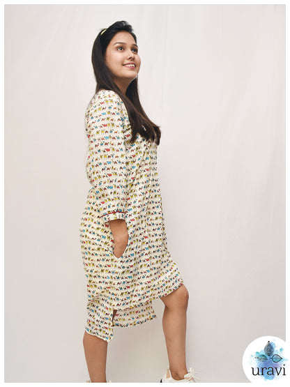 Desert Drip – Camel Print High-Low Dress