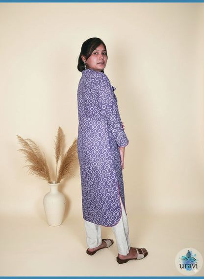 Lavanya – Lilac Dabu Handblock Kurta with Neck Tie Detail