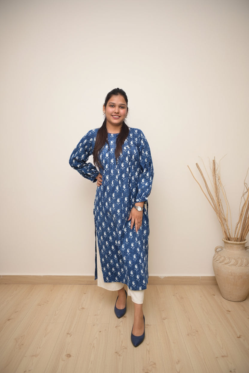 Aabha – Indigo Buta Hand Block Printed Cotton Kurta