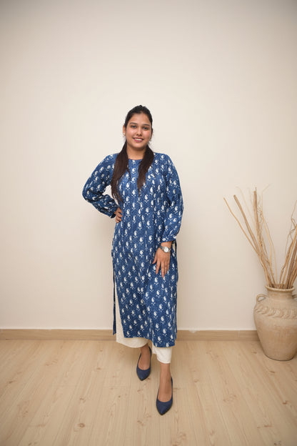 Aabha – Indigo Buta Hand Block Printed Cotton Kurta