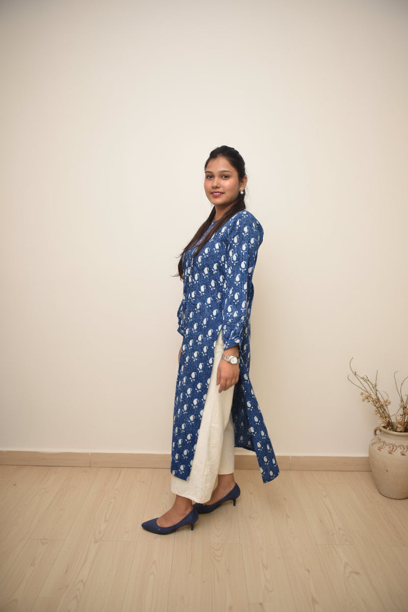 Aabha – Indigo Buta Hand Block Printed Cotton Kurta