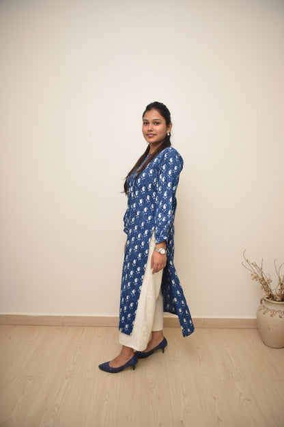Aabha – Indigo Buta Hand Block Printed Cotton Kurta