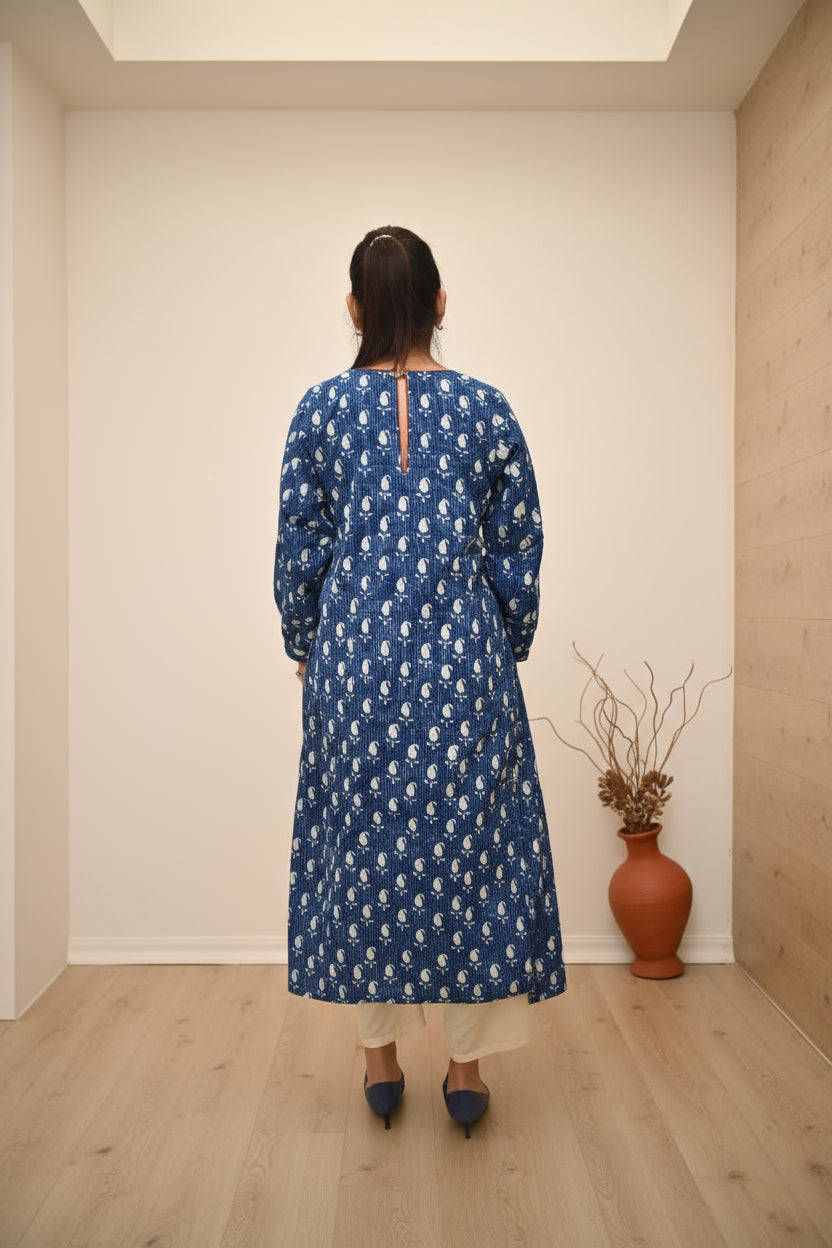 Aabha – Indigo Buta Hand Block Printed Cotton Kurta