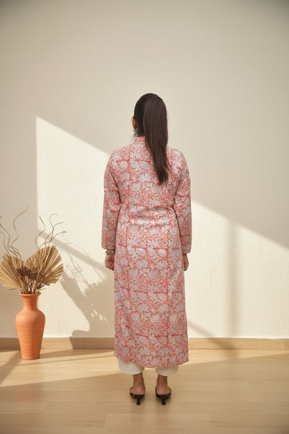 Tavisha – Orange Floral Straight Kurta with Mandarin Collar