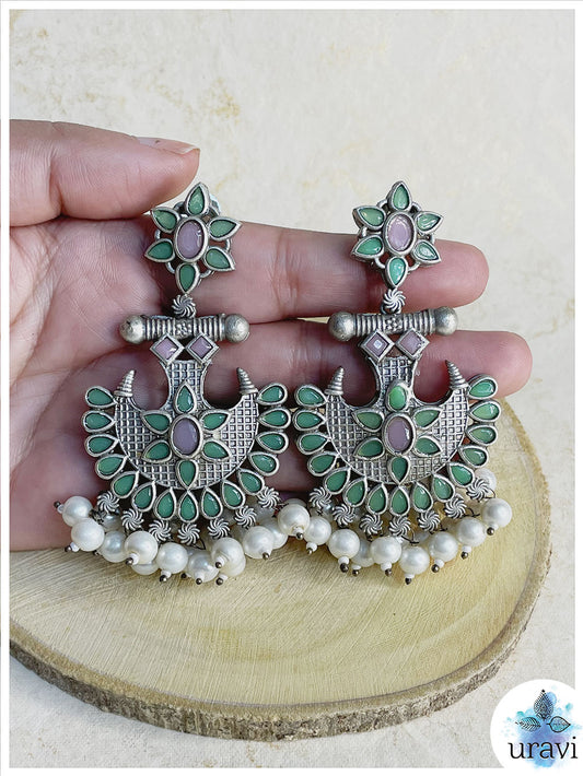 Rajwada Silver Look-Alike Dangler Earrings