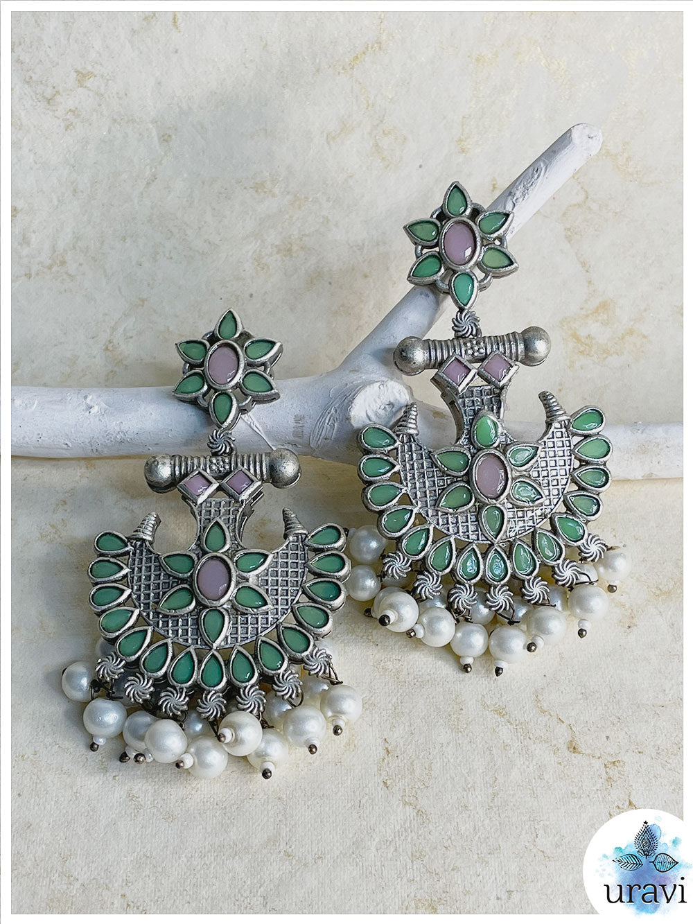 Rajwada Silver Look-Alike Dangler Earrings