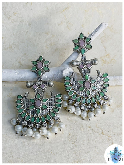 Rajwada Silver Look-Alike Dangler Earrings