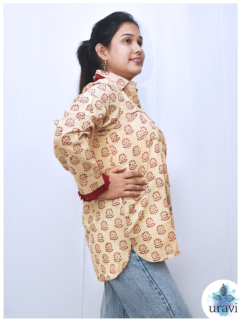 Sharvani – Maroon Leaf Block Pleated Cuff Shirt