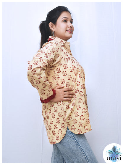 Sharvani – Maroon Leaf Block Pleated Cuff Shirt