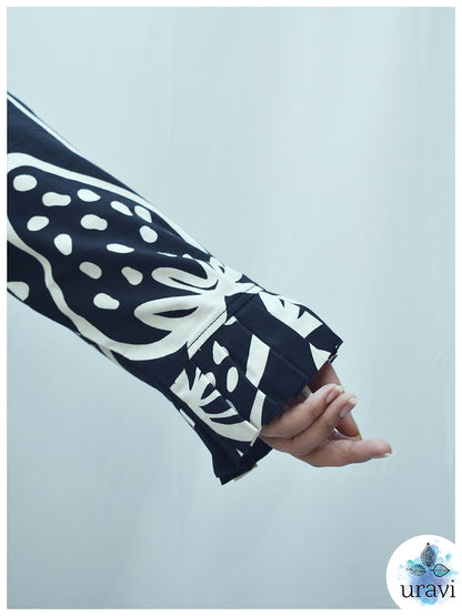 🩷 BlushBerry – Black Handblock Shirt with Ruffle Collar & Pleated Cuffs