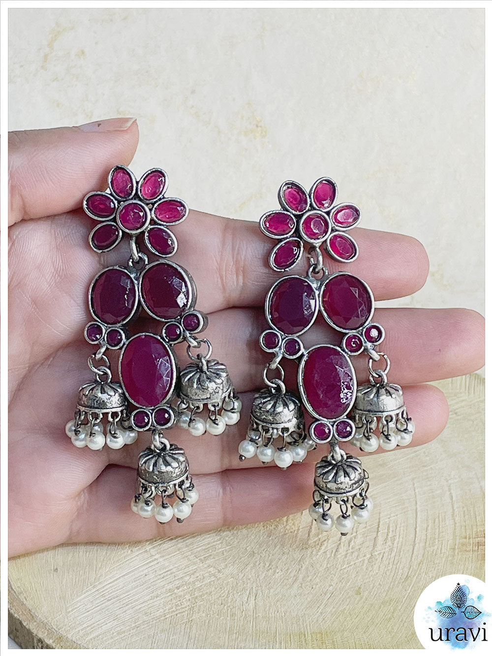 Mrinalni - Silver Look-Alike Jhumka Earrings