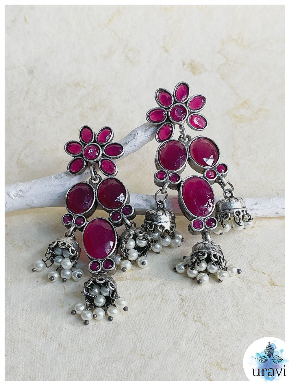 Mrinalni - Silver Look-Alike Jhumka Earrings