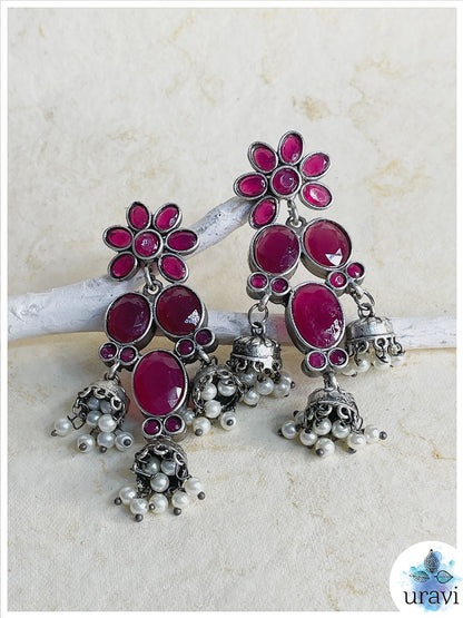 Mrinalni - Silver Look-Alike Jhumka Earrings