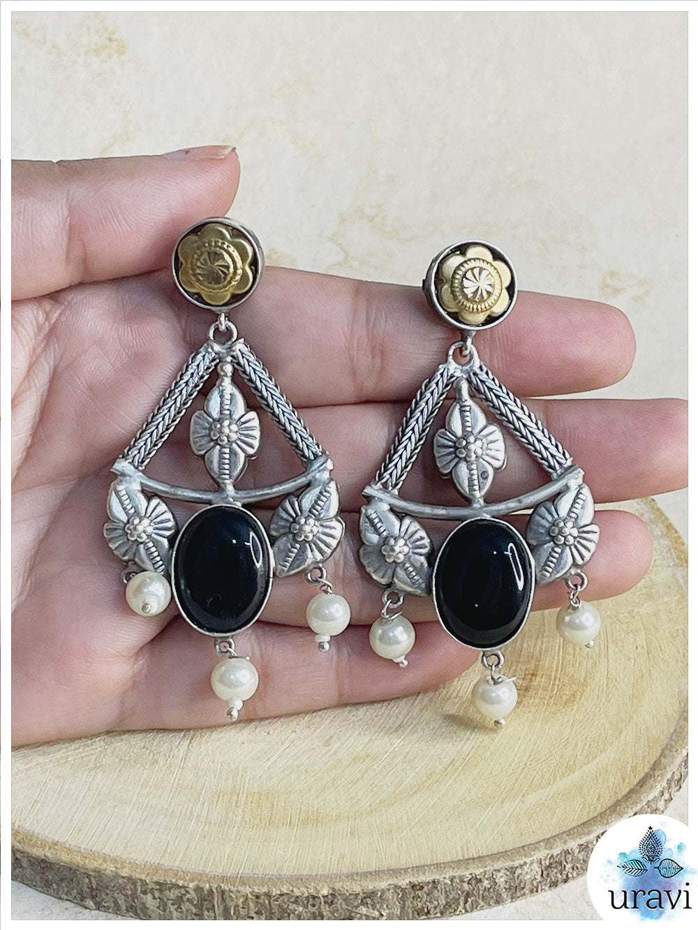 Black Diamond - Silver Look-Alike Dual-Tone Dangler Earrings