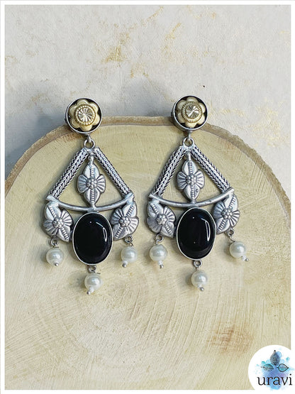 Black Diamond - Silver Look-Alike Dual-Tone Dangler Earrings