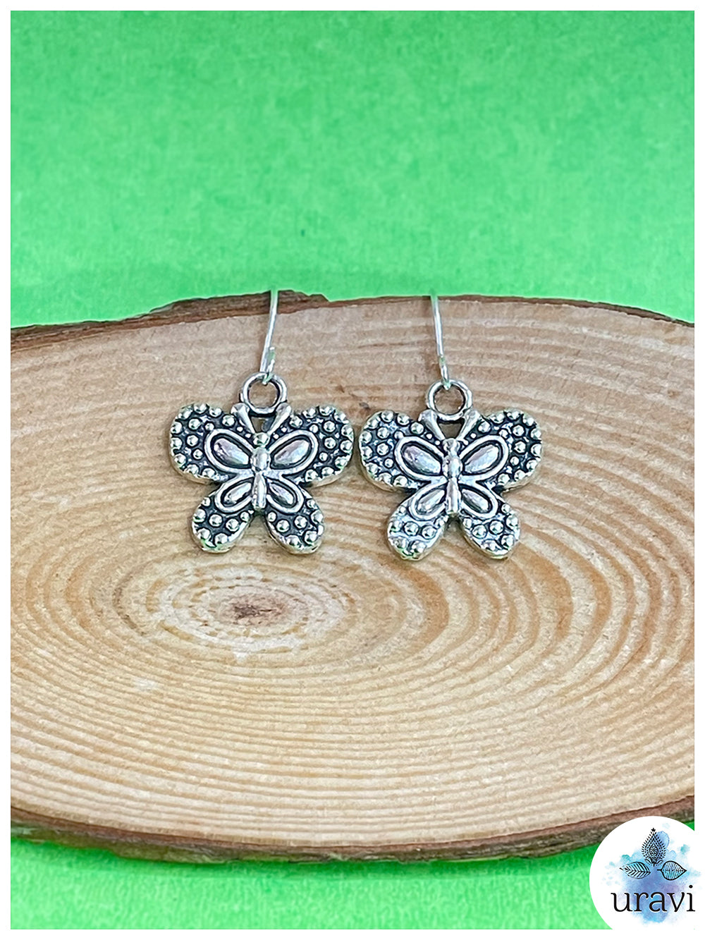 Flowery Butterfly - Silver Oxidized Small Dangler Earrings