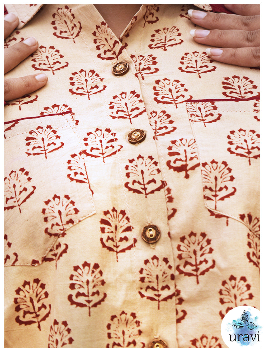 Sharvani – Maroon Leaf Block Pleated Cuff Shirt