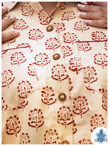 Sharvani – Maroon Leaf Block Pleated Cuff Shirt