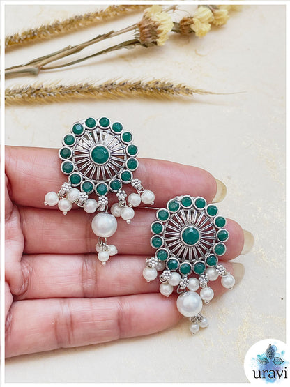 Chakra Phool  - Silver Look Alike Stud Earring
