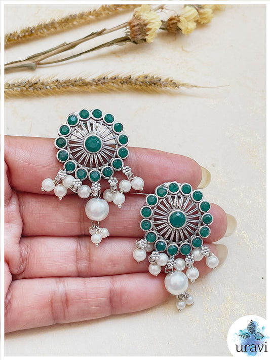 Chakra Phool  - Silver Look Alike Stud Earring