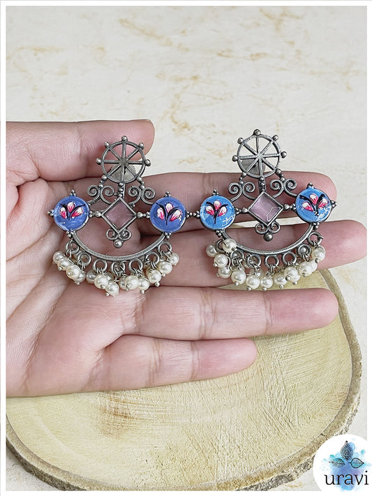 Charkha Silver Look-Alike minakari Stud Earrings