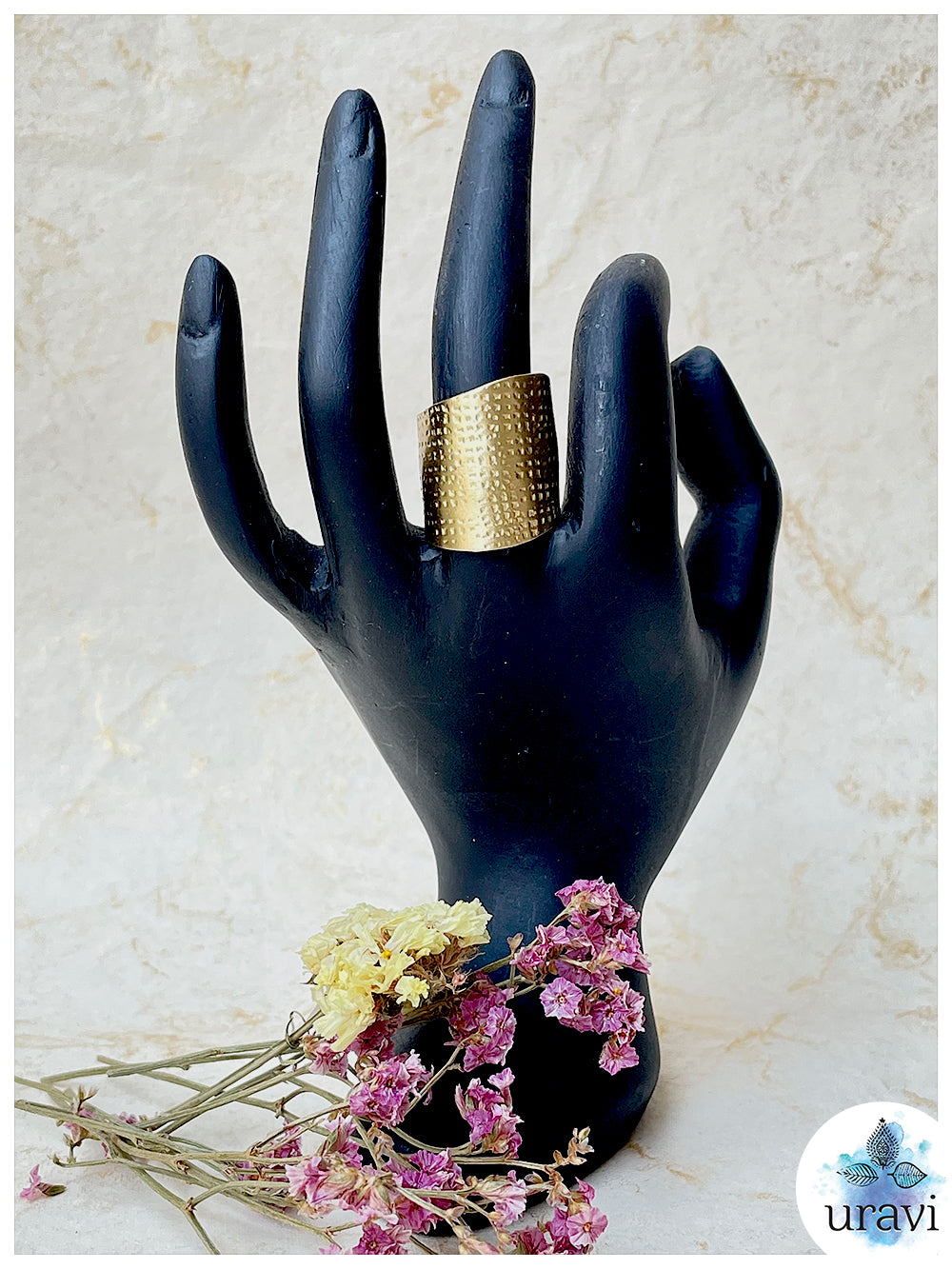 Golden Leaflet - Free Size Matt Gold Finger Ring