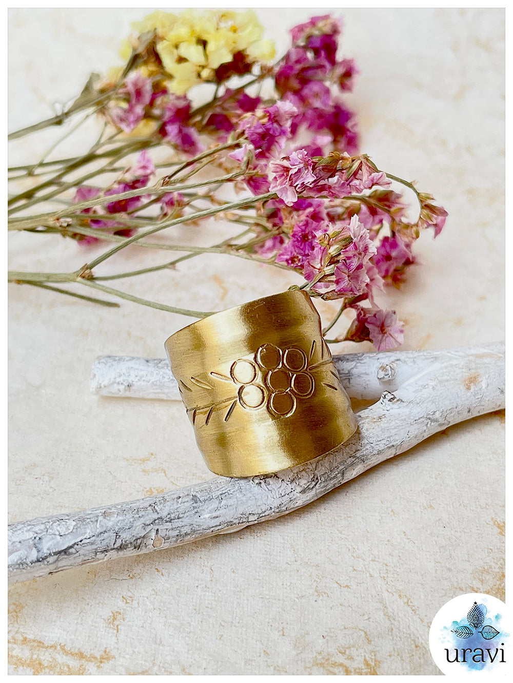 Floral Fusion - Free Size Matt Gold Finger Ring