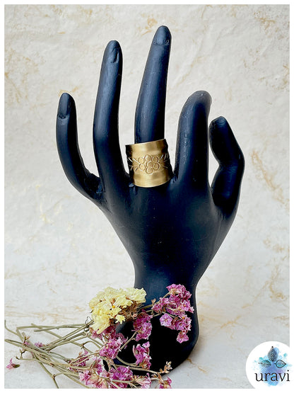Floral Fusion - Free Size Matt Gold Finger Ring