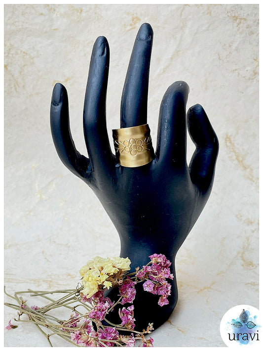 Floral Fusion - Free Size Matt Gold Finger Ring